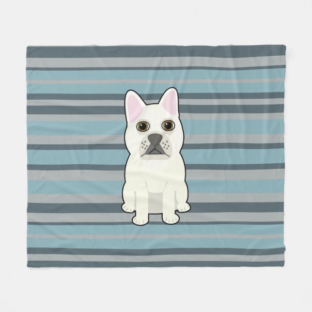 Cobertor De Velo Cute French Bulldog Blue Striped (Frente (Horizontal))