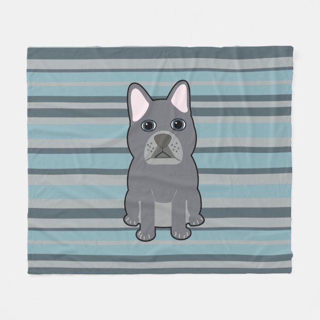 Cobertor De Velo Cute French Bulldog Blue Striped (Frente (Horizontal))