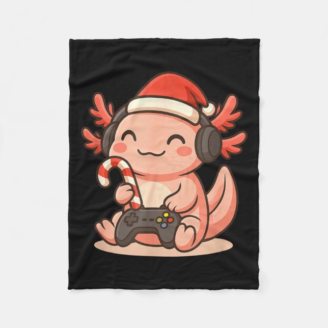 Cobertor De Velo Cute Gamer Axolotl Christmas Design  (Frente)