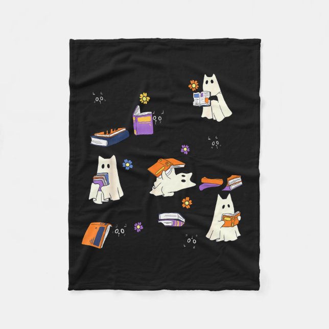 Cobertor De Velo Cute Ghost Cat Reading Books Lover Bookish Hallowe (Frente)
