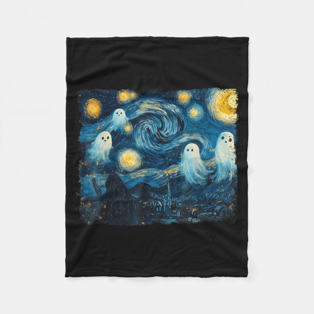 Cobertor De Velo Cute Ghost Starry Night Halloween Soky Retro Van G (Frente)