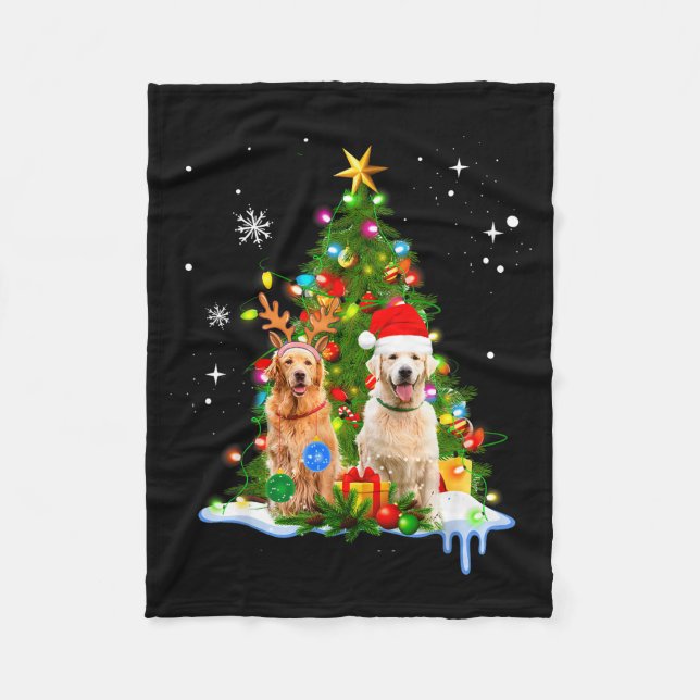 Cobertor De Velo Cute Golden Retriever Christmas Tree  (Frente)