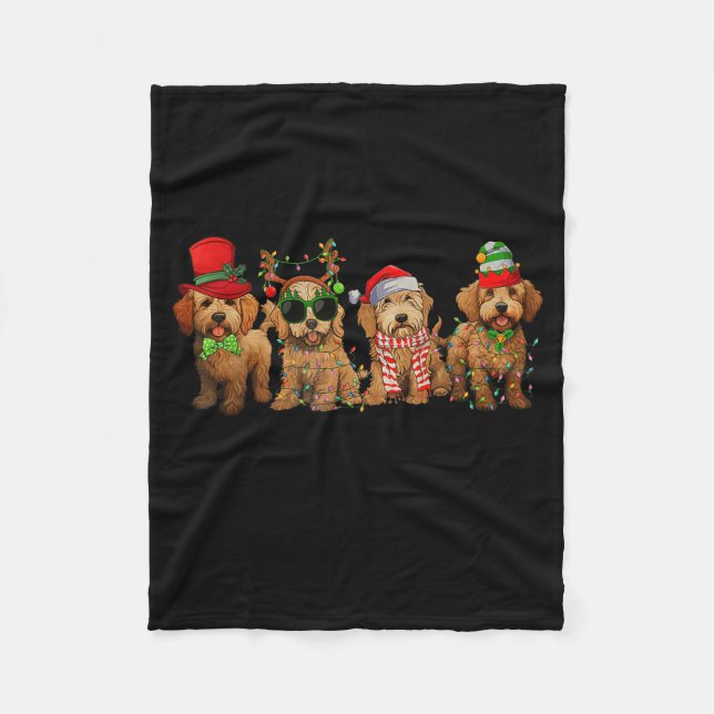 Cobertor De Velo Cute Goldendoodle Dogs Christmas Lights Golden Doo (Frente)