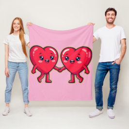 Cobertor De Velo Cute Heart Characters Holding Hands