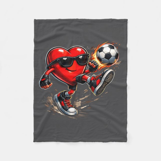 Cobertor De Velo Cute Heart Playing Soccer Valentines Day Soccer Bo (Frente)