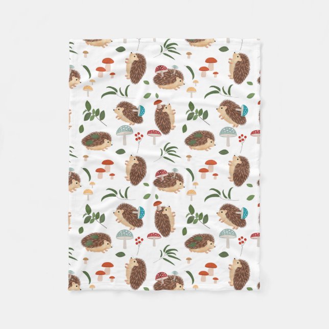 Cobertor De Velo Cute Hedgehog Mushrooms Woodland Animal Kids (Frente)