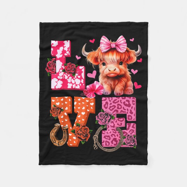 Cobertor De Velo Cute Highland Cow And Nk Heart Valentines Day Love (Frente)
