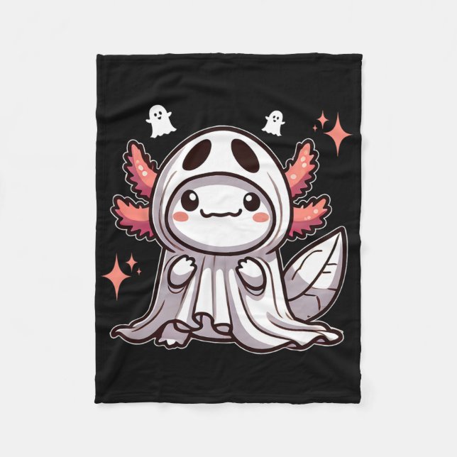 Cobertor De Velo Cute Kawaii Halloween Ghost Axolotl (Frente)