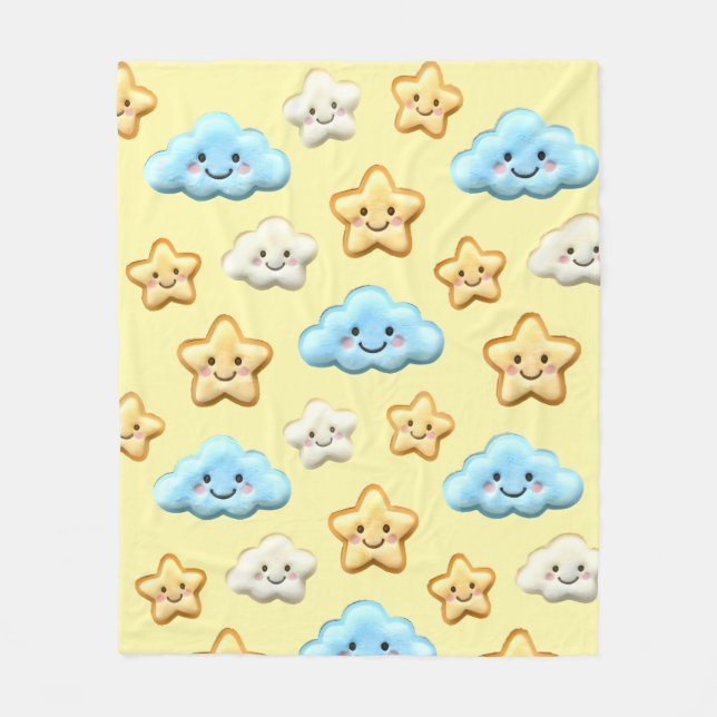 Cobertor De Velo Cute Kawaii Happy Clouds & Stars Pattern Baby Nurs (Frente)