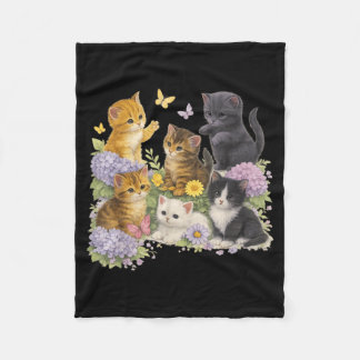 Cobertor De Velo Cute Kittens Floral Garden Butterfly Cottagecore