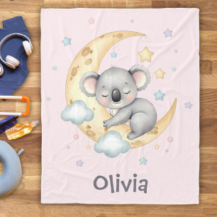 Cobertor De Velo Cute Koala Sonhador na Lua Crescente Meninas