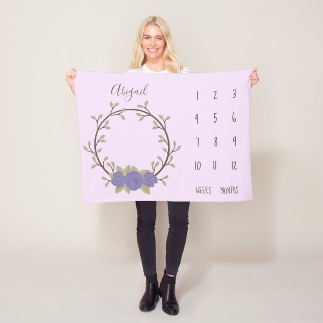 Cobertor De Velo Cute Lilac Floral Wreath Baby Milestone (In Situ)