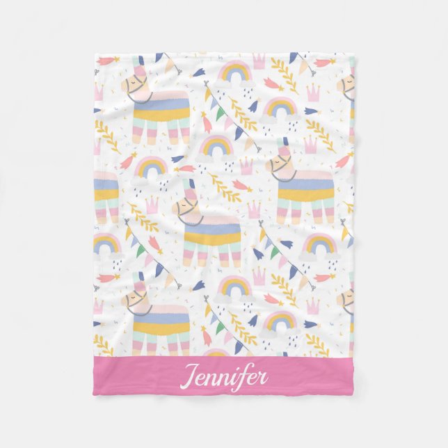 Cobertor De Velo Cute Llama Personalizado Rainbow Baby Nursery (Frente)