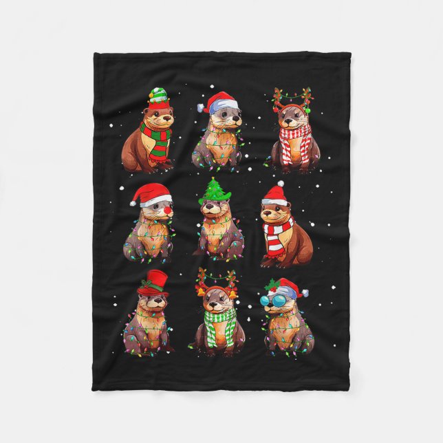 Cobertor De Velo Cute Otter Christmas Pajama Funny Xmas Lights Anim (Frente)