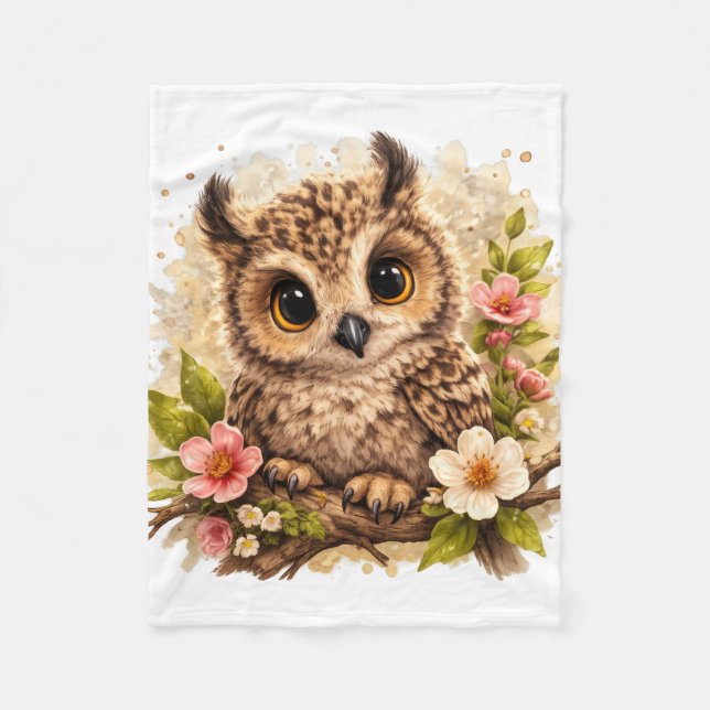 Cobertor De Velo Cute Owl Blanket – Kawaii Animal Floral Gift (Frente)