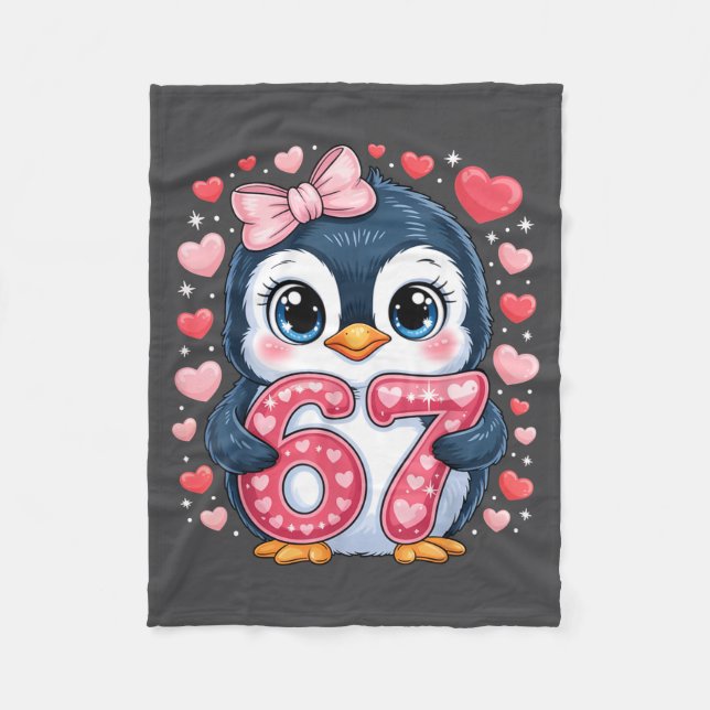Cobertor De Velo Cute Penguin 67 Six Seven Valentine Hearts 6 7 Mem (Frente)
