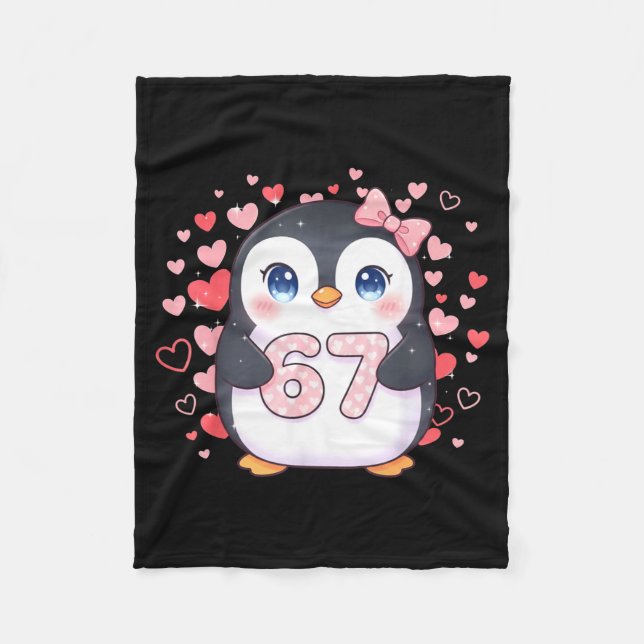 Cobertor De Velo Cute Penguin 67 Six Seven Valentine Hearts 6 7 Mem (Frente)