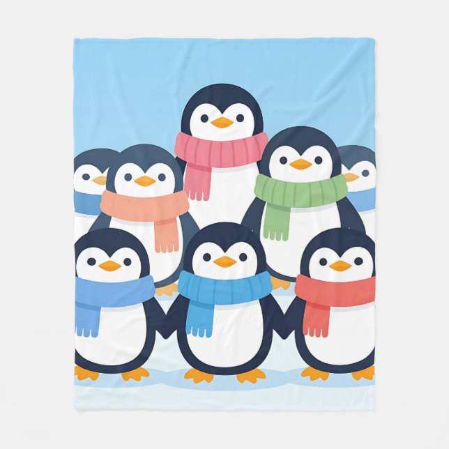 Cobertor De Velo Cute Penguins Winter Scarves Group Hug (Frente)