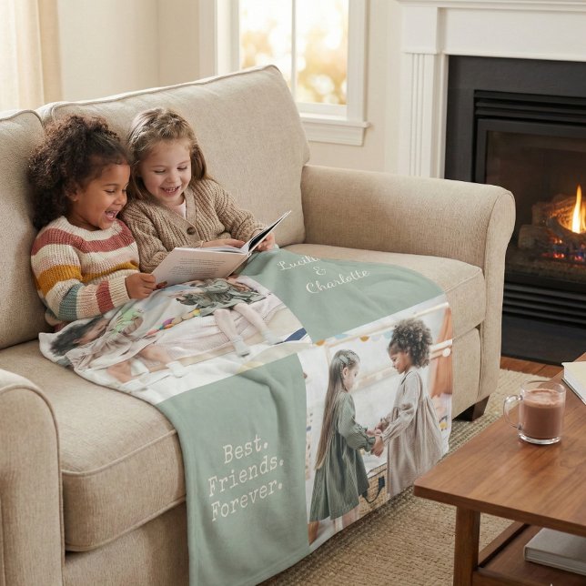 Cobertor De Velo Cute Personalized BFF Two Photo Sage Best Friend (Criador carregado)