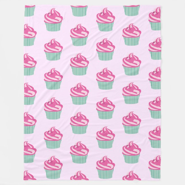 Cobertor De Velo Cute Pink Cupcakes Pattern Pastel Pink (Frente)