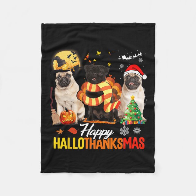 Cobertor De Velo Cute Pug Happy Hallothanksmas Halloween Thanksgivi (Frente)