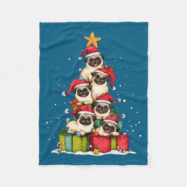 Cobertor De Velo Cute Pug Le Dog Christmas Tree Xmas Hat Long Sleev (Frente)