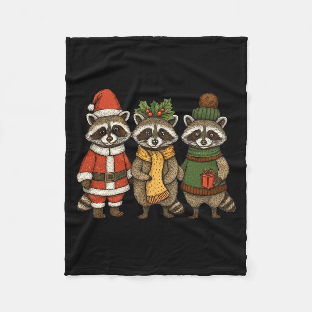 Cobertor De Velo Cute Raccoon Christmas Funny Holiday Santa Claus A (Frente)
