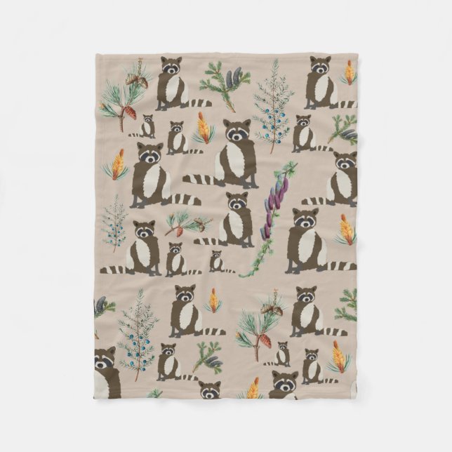 Cobertor De Velo Cute Raccoon em Pine Forest Pattern (Frente)