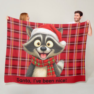 Cobertor De Velo Cute Raccoon Santa I've been nice