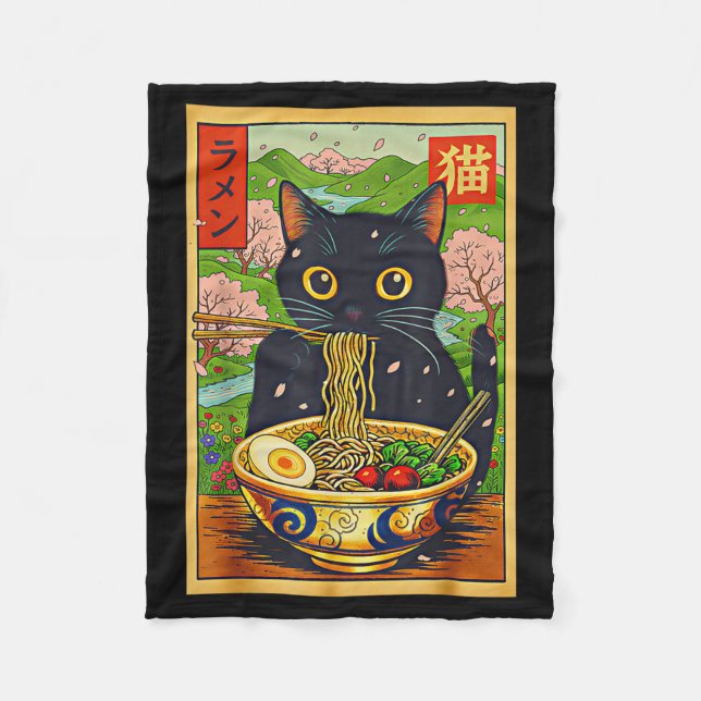 Cobertor De Velo Cute Ramen Cat Nature Flowers Noodle Anime  (Frente)