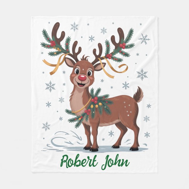 Cobertor De Velo Cute Rudolph with Gold Accents (Frente)