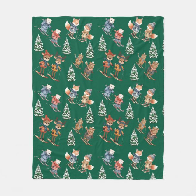 Cobertor De Velo Cute Skiing Animals Fleece Blanket (Frente)