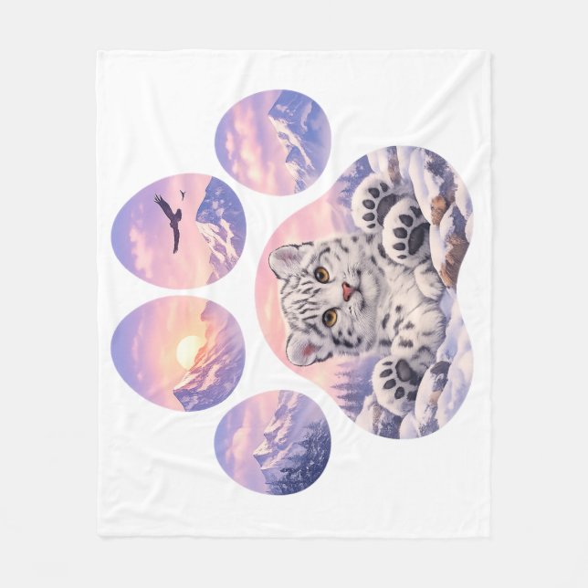 Cobertor De Velo Cute Snow Leopard Paw Mountain Design (Frente)