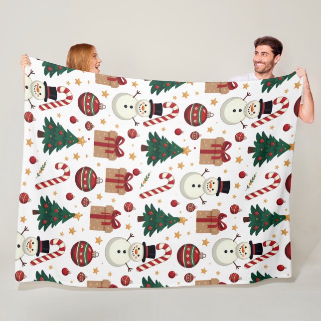 Cobertor De Velo Cute Snowman & Candy Cane Christmas Throw Blanket  (In Situ)