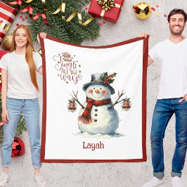 Cobertor De Velo Cute Snowman Christmas Blanket for Kids With Name