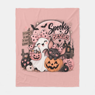 Cobertor De Velo Cute Spooky Besties Fantasma & Morcego Halloween