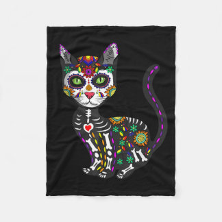 Cobertor De Velo Cute Sugar Skull Gato Mexicano Halloween Dia Dos