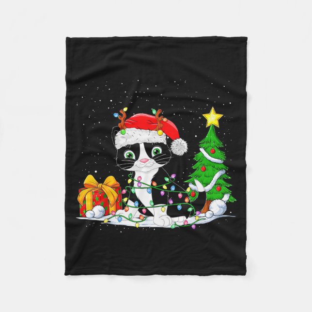 Cobertor De Velo Cute Tuxedo Cat Santa Christmas Tree Lights Xmas T (Frente)