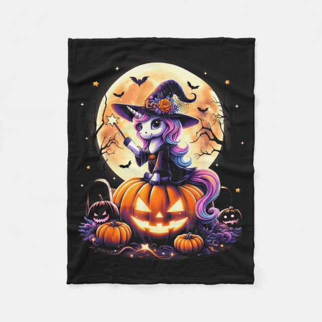 Cobertor De Velo Cute Unicorn Witch Pumpkin Halloween Shirts Girls  (Frente)