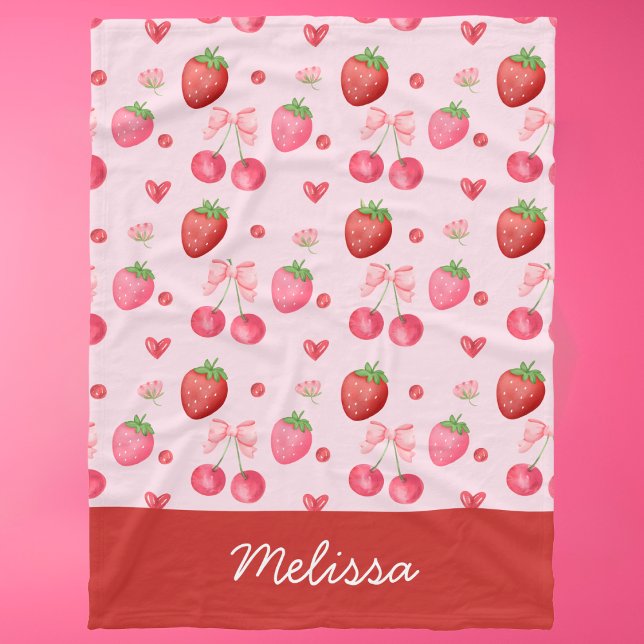 Cobertor De Velo Cute Vermelho Rosa Coquette Morango Cereja  (Criador carregado)