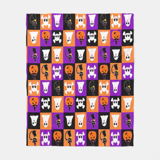 Cobertor De Velo Cute Vetor Halloween Fantasmas Pumpkins Cats Skull (Frente)