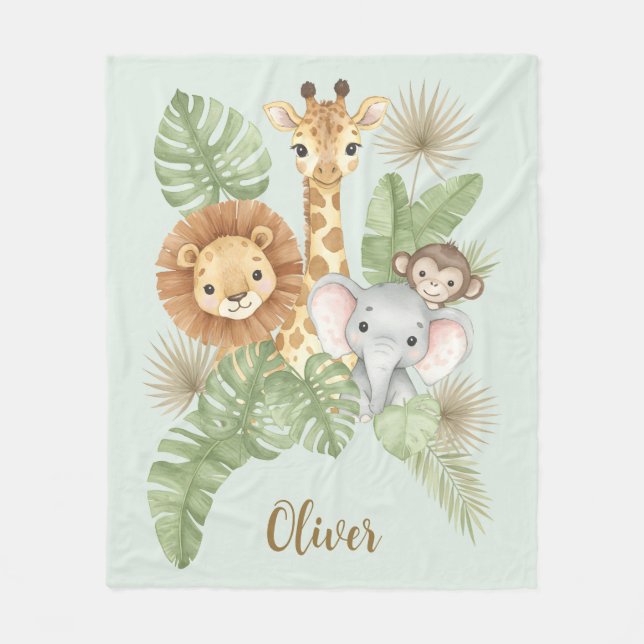 Cobertor De Velo Cute Watercolor Baby Safari Animals (Frente)