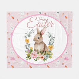 Cobertor De Velo Cute Watercolor Bunny Floral Wreath Easter