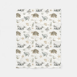 Cobertor De Velo Cute Watercolour Ocean Baby Animals 