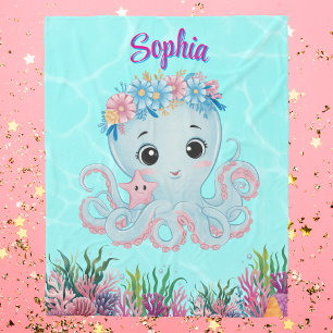 Cobertor De Velo Cute Whimsical Floral Octopus Girly Birthday Gift