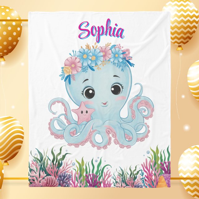 Cobertor De Velo Cute Whimsical Floral Octopus Girly Birthday Gift (Criador carregado)