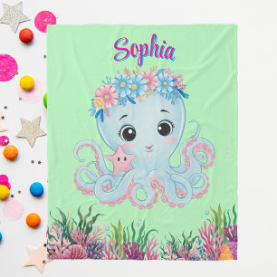 Cobertor De Velo Cute Whimsical Floral Octopus Girly Birthday Gift