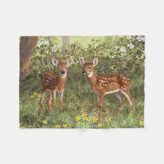 Cobertor De Velo Cute Whitetail Deer Twin Fawns (Frente (Horizontal))