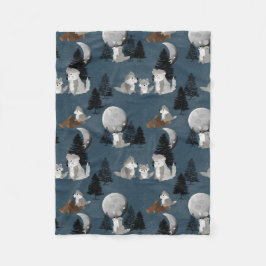 Cobertor De Velo Cute Wolf Pack Woodland Night