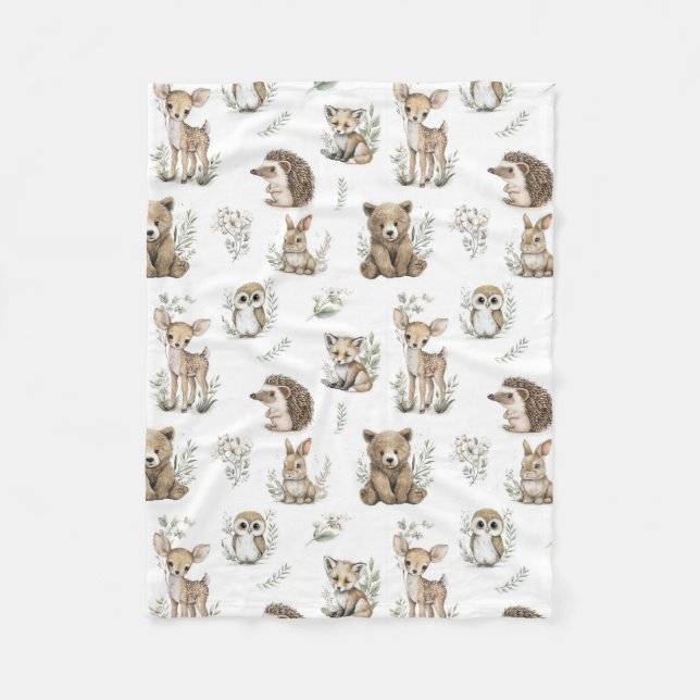 Cobertor De Velo Cute Woodland Animal Watercolour (Frente)